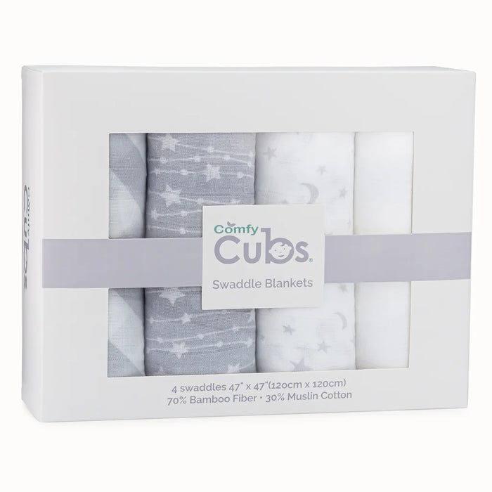 Comfy Cubs, Baby Muslin Swaddle Blankets, (4 Pack)