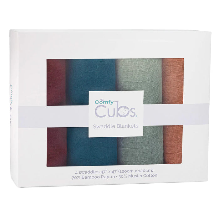 Comfy Cubs, Baby Muslin Swaddle Blankets, (4 Pack)