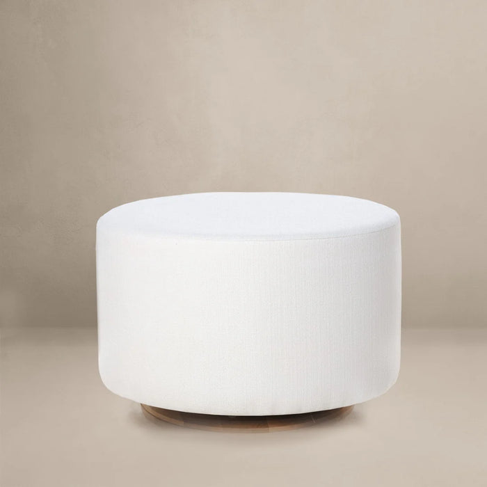 Oilo Small Stationary Oval Ottoman With Wood Base - Whisper Cloud