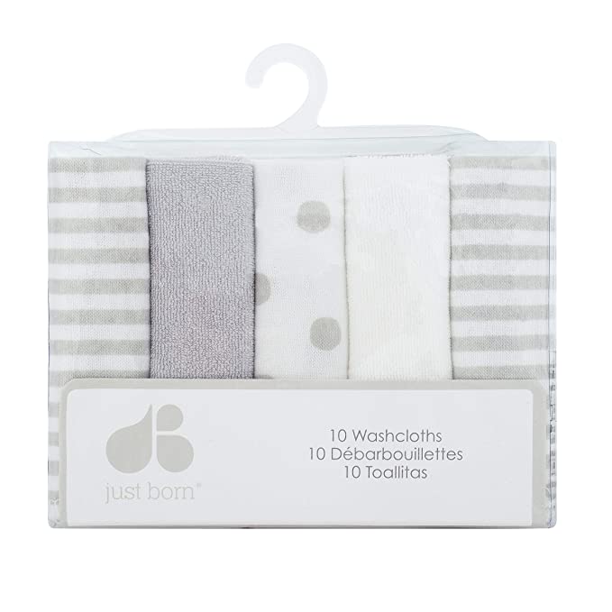 Just Born Pom Pom 10 Pack Terry Washcloths